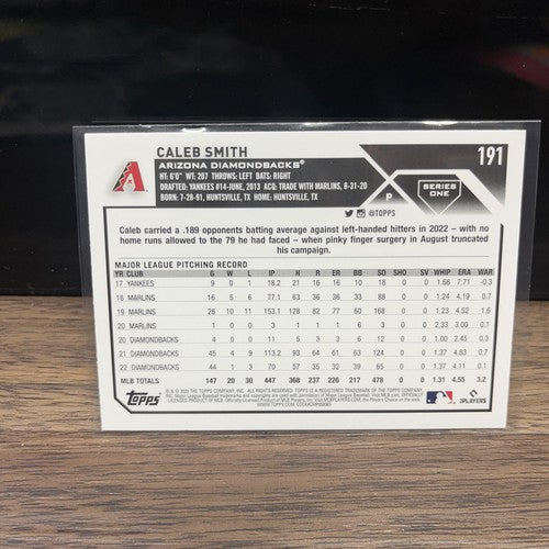 Caleb Smith Arizona Diamond Backs 2021 ,2023 Topps Series 1 Lot