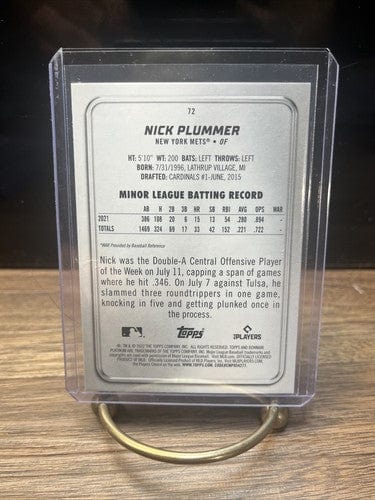 Nick Plummer (RC) 2022 Bowman Platinum Rookie Baseball Card #72 New Yo