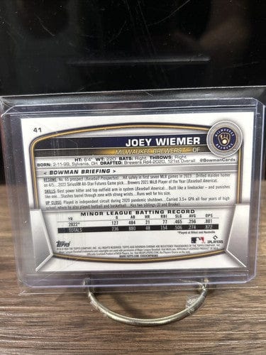 2023 Bowman Chrome Joey Wiemer Base Rookie Milwaukee Brewers #41