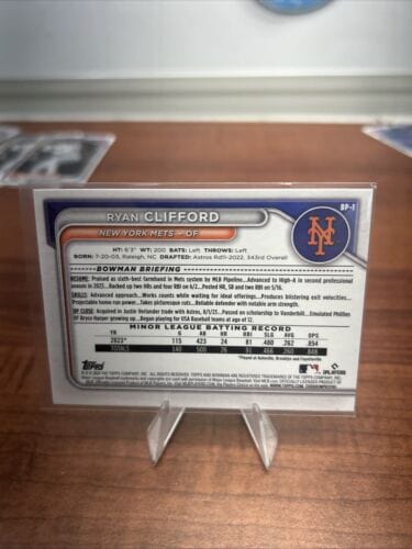 2024 Bowman Prospects #BP-1 Ryan Clifford (RC) Rookie New York Mets Ba