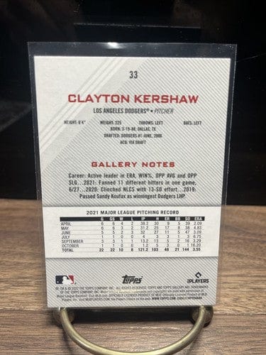 2022 Topps Gallery Baseball Clayton Kershaw Base #33 Los Angeles Dodge