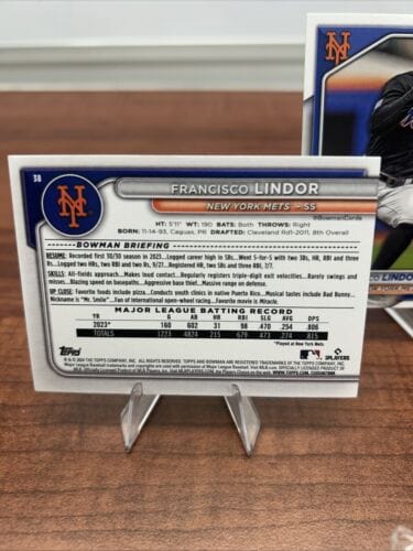 Francisco Lindor 2024 Bowman #38 New York Mets Baseball Card