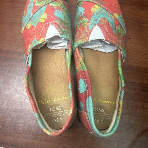 Toms Tyler Ramsey Flats Slip On Shoes Wmn (6.5)Limted Grn Orng Canvas