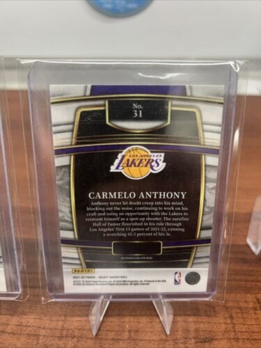 Carmelo Anthony 2021-22 Panini Select #31 Tri Color Prizms Lakers+ Bon
