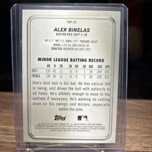 ALEX BINELAS 2022 BOWMAN PLATINUM TOP PROSPECTS RC CARD #TOP-53 BOSTON