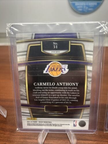 Carmelo Anthony 2021-22 Panini Select #31 Blue Shimmer Prizm Lakers +