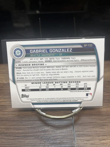 Gabriel Gonzalez 1st Rookie Card 2023 Bowman Prospects BP-133 Seattle
