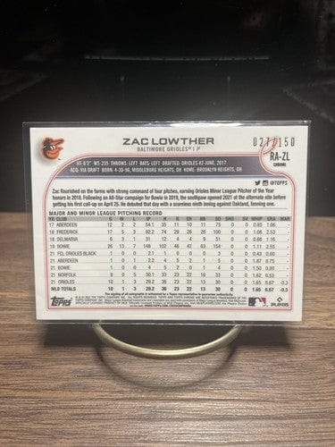 2022 Topps Chrome Rookie RC Auto Blue RayWave Zac Lowther 027/150 #RA-