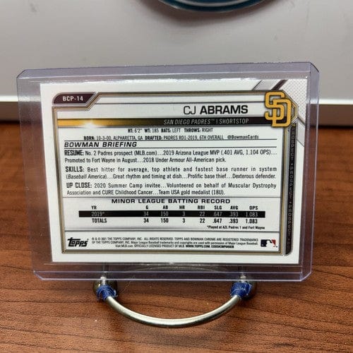 CJ ABRAMS 2021 BOWMAN CHROME SAPPHIRE PROSPECT SAN DIEGO PADRES CARD #