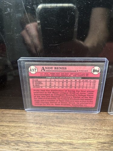 Andy Benes RC Lot (2) 1989 Topps #1 Draft Pick #437, 1988 Topps USA Ba