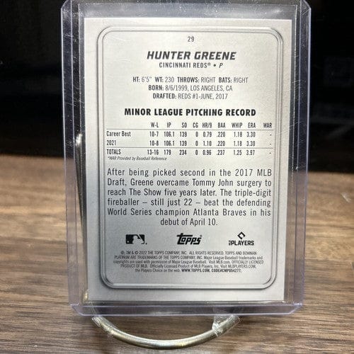 Hunter Greene RC 2022 Bowman Platinum Cincinnati Reds Rookie Card#29