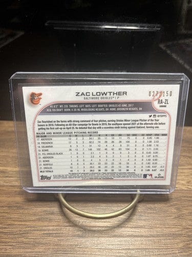 2022 Topps Chrome Rookie RC Auto Blue RayWave Zac Lowther 027/150 #RA-