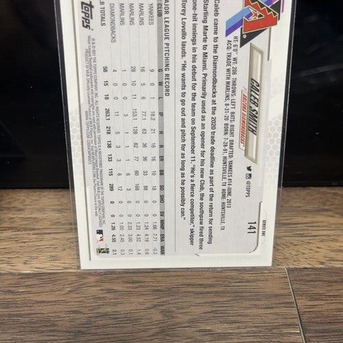 Caleb Smith Arizona Diamond Backs 2021 ,2023 Topps Series 1 Lot