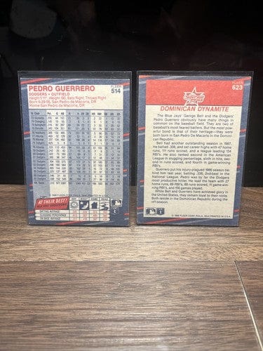 1988 Fleer George Bell/Pedro Guerrero #623 Jays Dodgers +Guerro #514 2
