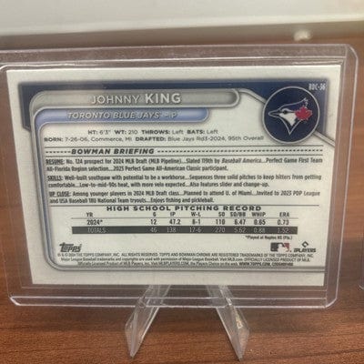 Johnny King 2024 Bowman Draft Chrome 1st Bowman #BDC-36 Blue Jays + B