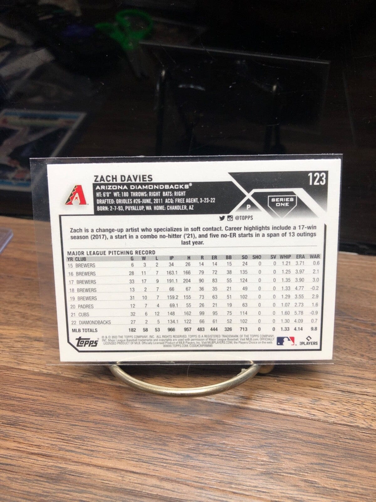 Zach Davies 2023 Topps Baseball card Series One Base #123 Arizona Diam