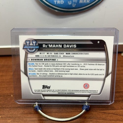 Cheap Sneaks Footwear/Sports Cards 2022 Bowman Chrome University #8 RE'MAHN DAVIS Vanderbilt Commadores R