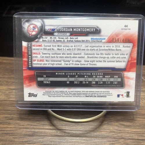 Cheap Sneaks Footwear/Sports Cards Baseball Card 2017 Bowman Chrome Refractor #44 Jordan Montgomery Yankees 359/499 RC