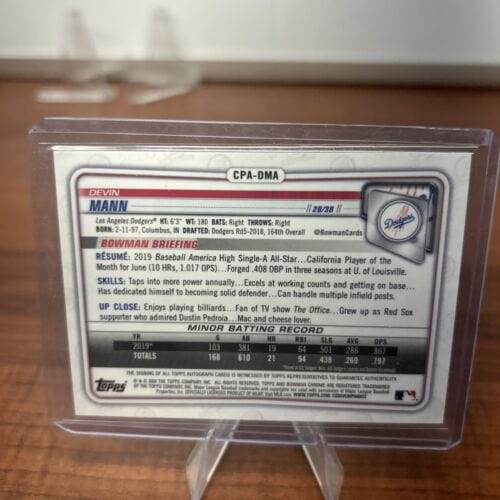Cheap Sneaks Footwear/Sports Cards Baseball Card 2020 Bowman Chrome Prospect Auto Blue Refractor /150 Devin Mann #CPA-D