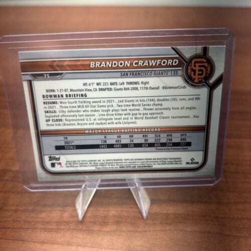 Cheap Sneaks Footwear/Sports Cards Baseball Card 2022 Bowman Chrome Base #75 Giants Brandon Crawford San Francisco