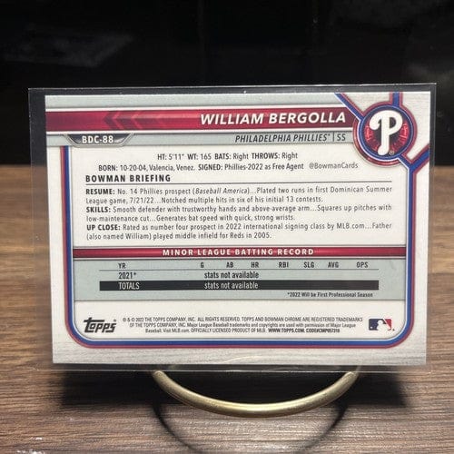 Cheap Sneaks Footwear/Sports Cards Baseball Card 2022 Bowman Chrome Draft #BDC88 William Bergolla Phillies