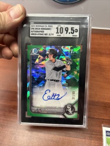 Cheap Sneaks Footwear/Sports Cards Baseball Card 2022 Bowman Chrome Erick Hernandez Green Sapphire Atomic Auto 31/99 SG