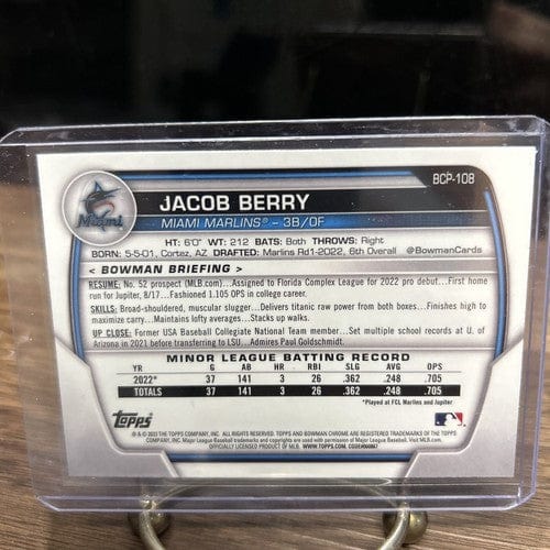 Cheap Sneaks Footwear/Sports Cards Baseball Card 2022 Bowman Chrome Mojo BCP-108 Jacob Berry Top Prospect Miami Marlins