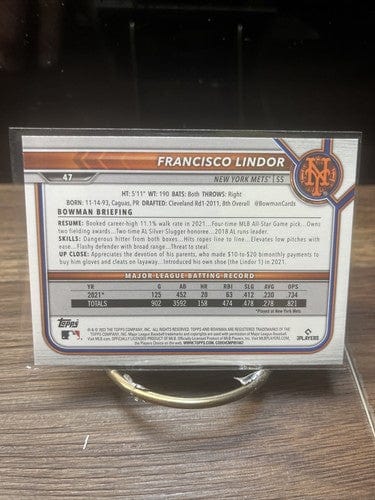 Cheap Sneaks Footwear/Sports Cards Baseball Card 2022 Topps Bowman Baseball Francisco Lindor Base #47 New York Mets