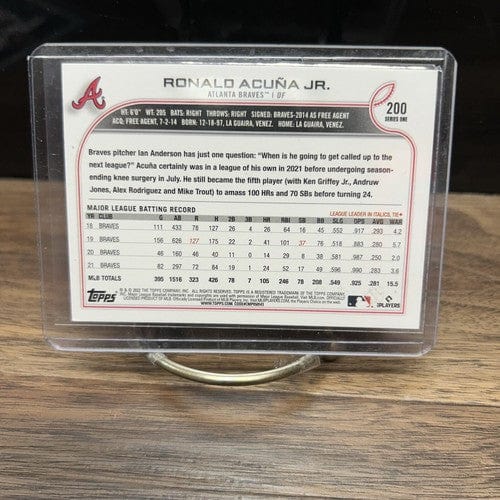 Cheap Sneaks Footwear/Sports Cards Baseball Card 2022 Topps Series 1 Baseball RONALD ACUNA JR #200 Atlanta Braves