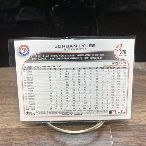 Cheap Sneaks Footwear/Sports Cards Baseball Card 2022 Topps Series 2 Baseball #376 Jordan Lyles - Texas Rangers