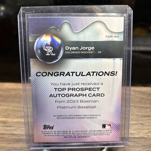 Cheap Sneaks Footwear/Sports Cards Baseball Card 2023 Bowman Platinum Dyan Jorge #TOP-54 Prospect Auto Colorado Rockies