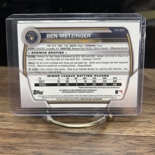 Cheap Sneaks Footwear/Sports Cards Baseball Card Ben Metzinger Auto 2023 Bowman Chrome 99/250 True Purple Refractor 1st
