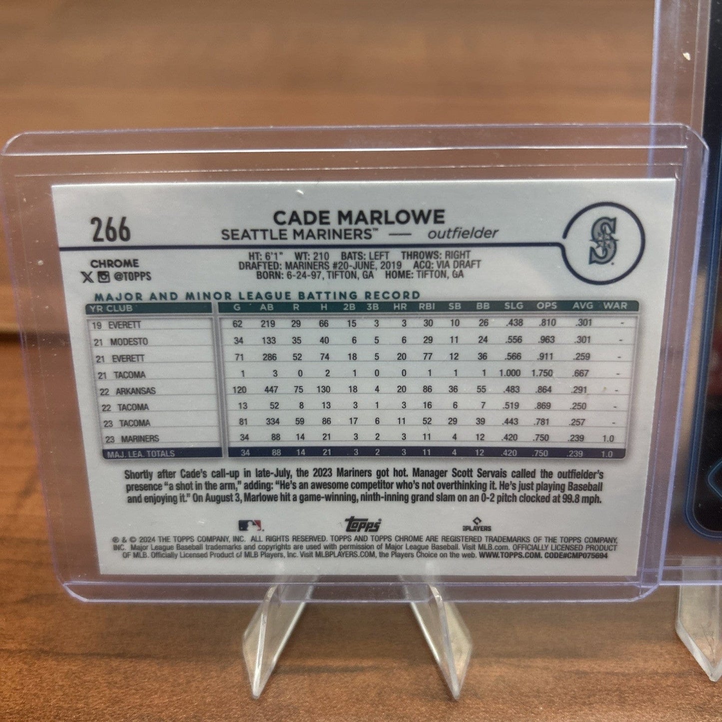 Cheap Sneaks Footwear/Sports Cards Baseball Card Cade Marlowe (RC) Topps Chrome Rookie Baseball Card #266 Seattle Marin