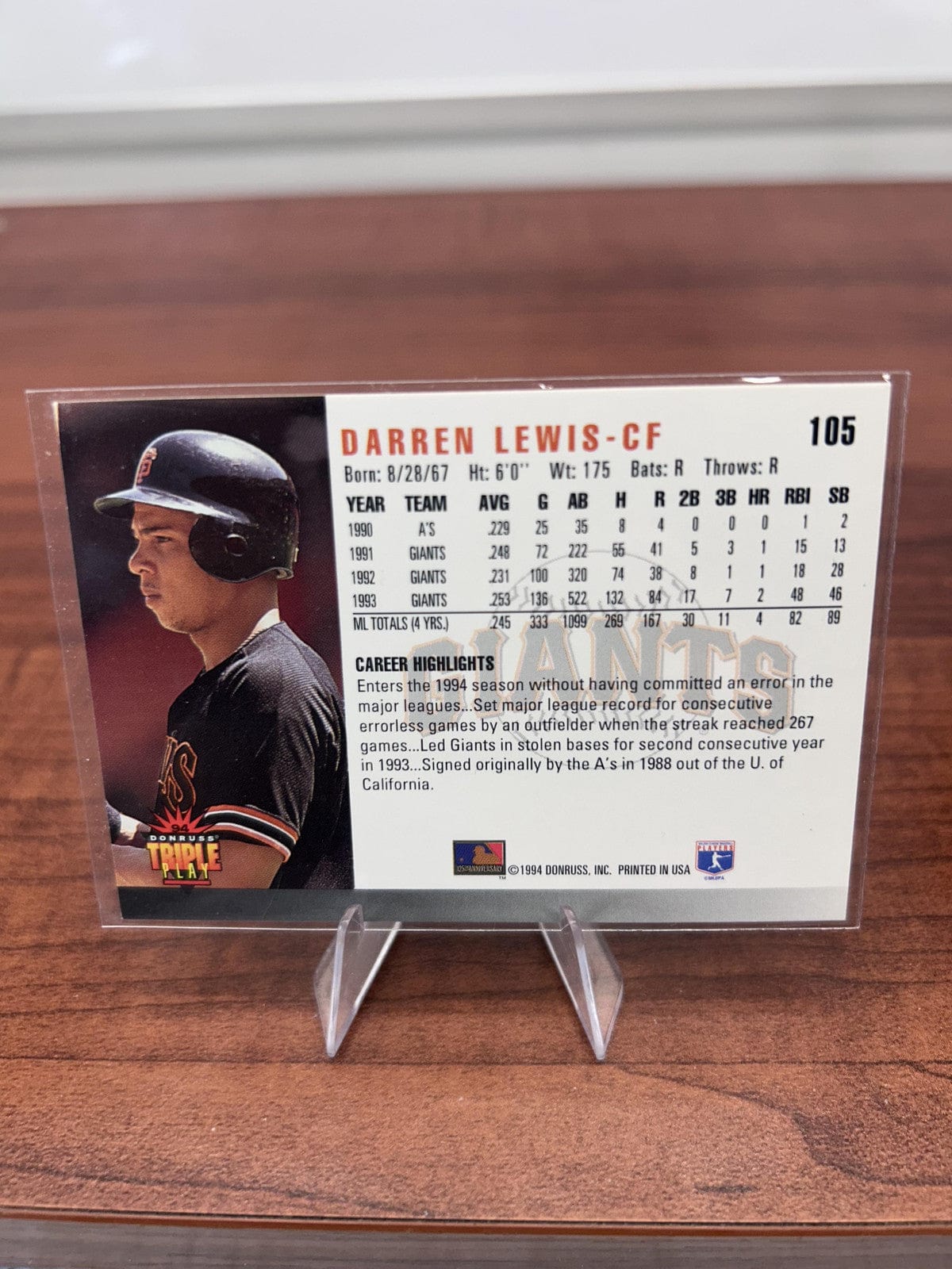 Cheap Sneaks Footwear/Sports Cards Baseball Card Darren Lewis 1994 Triple Play #105 San Francisco Giants