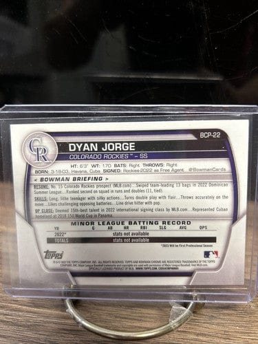 Cheap Sneaks Footwear/Sports Cards Baseball Card DYAN JORGE 2023 1st Bowman Chrome Rookie Card (RC) #BCP-22 Colorado Ro