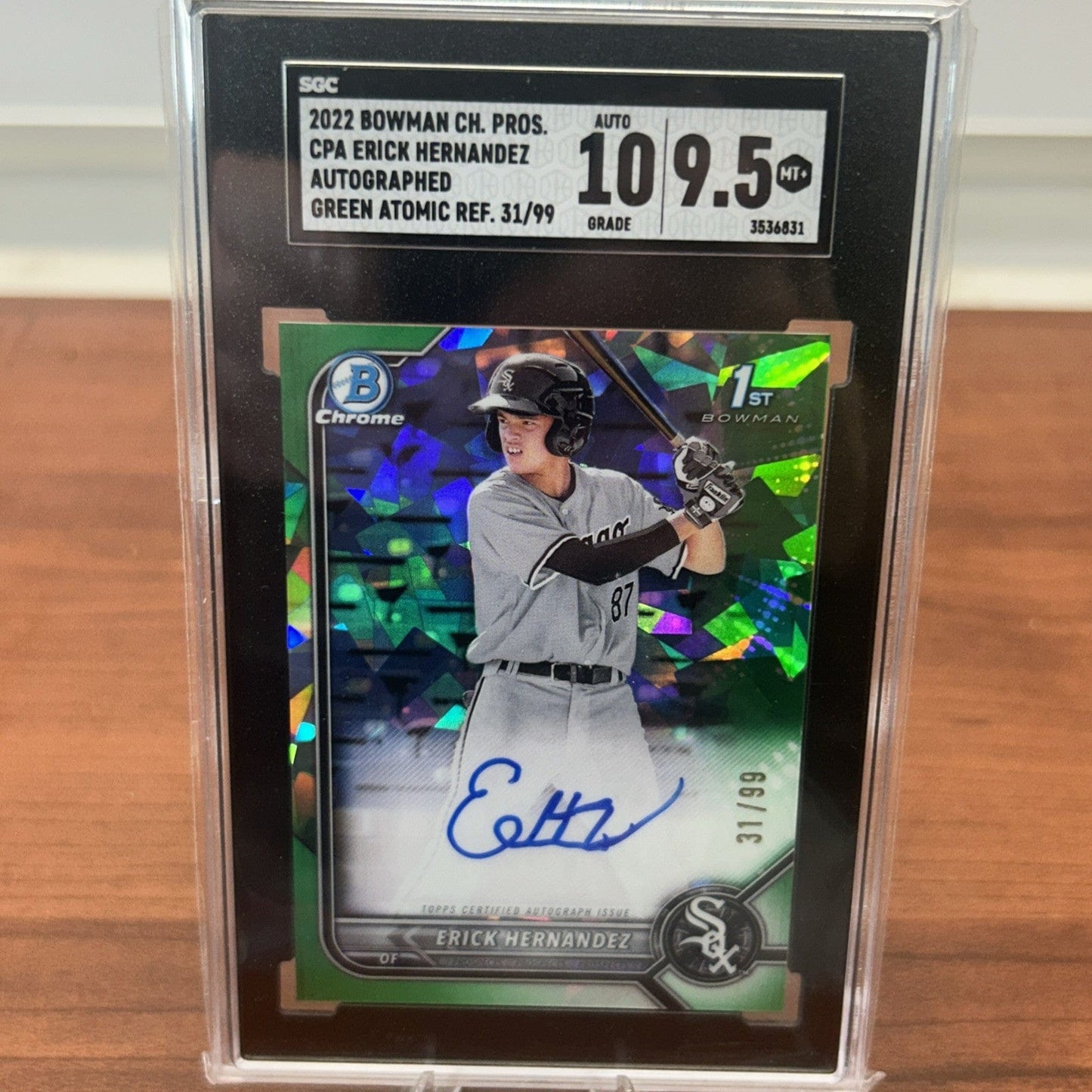 Cheap Sneaks Footwear/Sports Cards Baseball Card Erick Hernandez 2022 Bowman Chrome Green Sapphire Atomic Auto Graded S