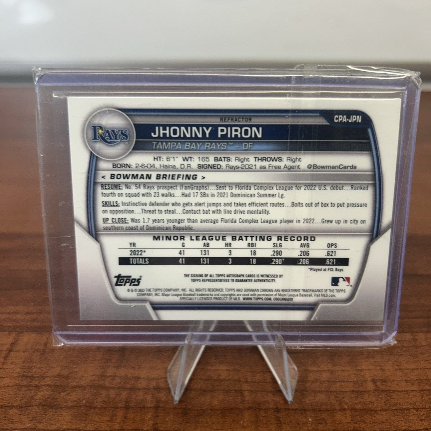 Cheap Sneaks Footwear/Sports Cards Baseball Card Jhonny Piron 2023 Bowman Chrome Prospect Refractor Auto Rays #CPA-JPN