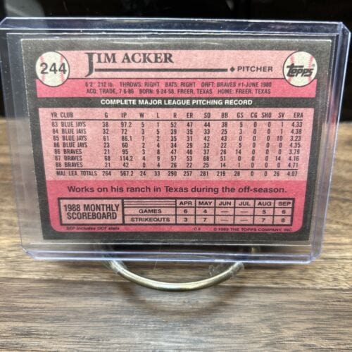 Cheap Sneaks Footwear/Sports Cards Baseball Card JIM ACKER 1989 Topps # 244 autographed signed baseball card BRAVES 89