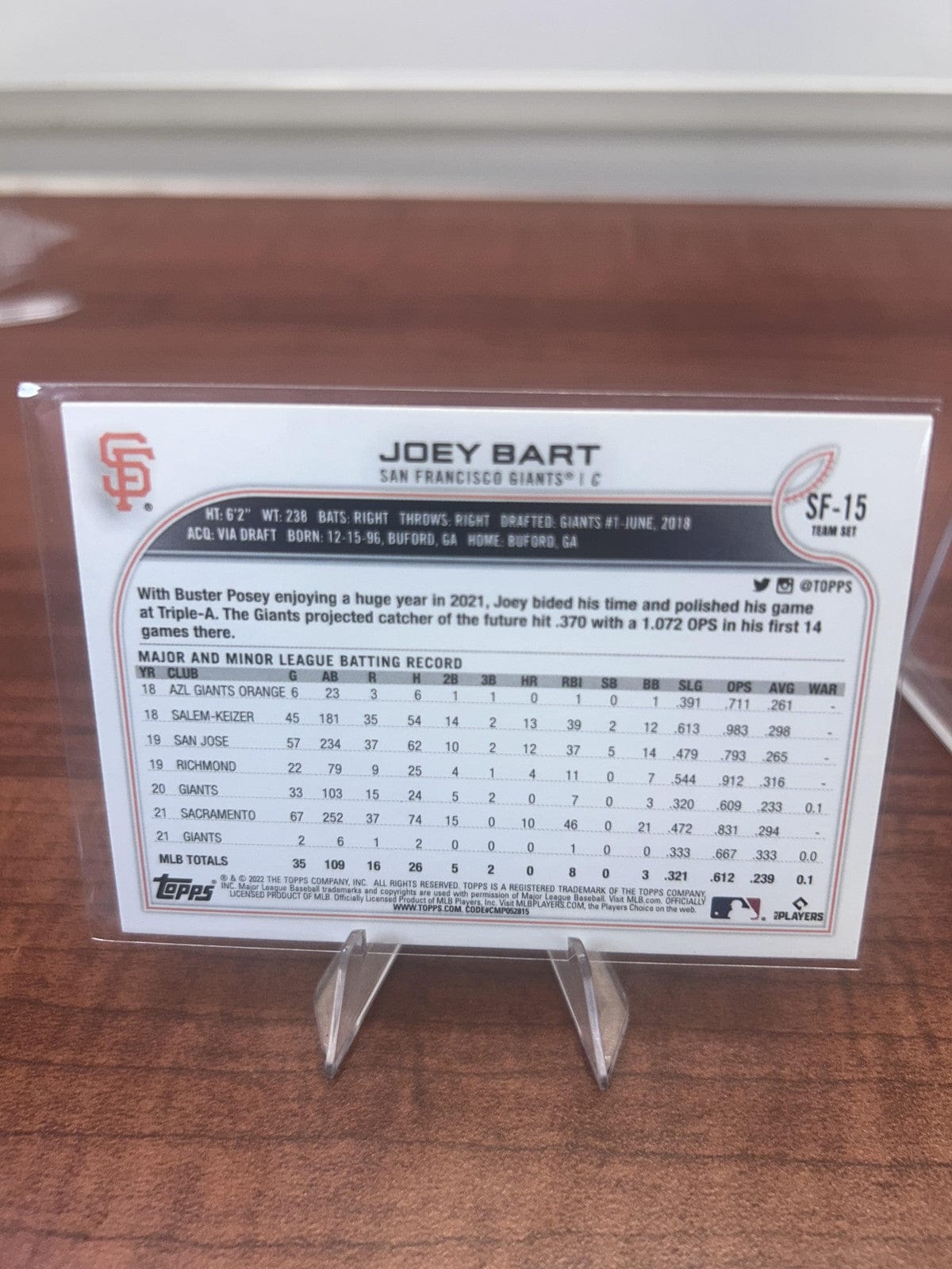 Cheap Sneaks Footwear/Sports Cards Baseball Card Joey Bart 2022 Topps San Francisco Giants #SF-15 San Francisco Giants