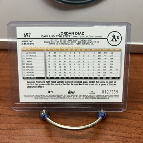 Cheap Sneaks Footwear/Sports Cards Baseball Card Jordan Diaz 2024 Topps Series 2 Blue Foil 012/999 Card #697 Oakland At