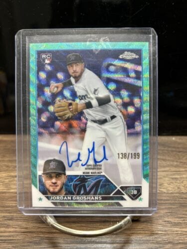 Cheap Sneaks Footwear/Sports Cards Baseball Card Jordan Groshans 2023 Topps Chrome Aqua Wave RC Auto Refractor #138/199