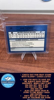Cheap Sneaks Footwear/Sports Cards Baseball Card Jose Canseco 1990 Classic Blue #22 Oakland Athletics