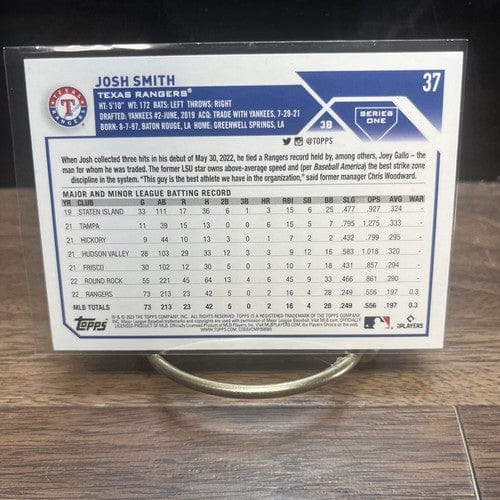 Cheap Sneaks Footwear/Sports Cards Baseball Card Josh Smith TEXAS RANGERS ROOKIE BASEBALL CARD #37 2023 TOPPS SERIES ON
