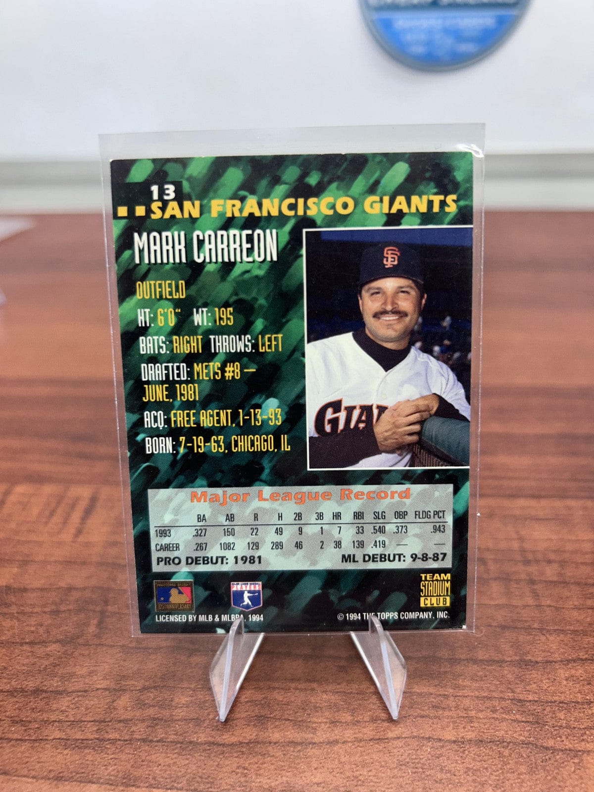 Cheap Sneaks Footwear/Sports Cards Baseball Card Mark Carreon 1994 Stadium Club Team #13 San Francisco Giants