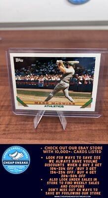 Cheap Sneaks Footwear/Sports Cards Baseball Card Mark McGwire 1993 Topps Inaugural Marlins #100 Oakland Athletics
