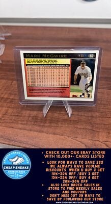 Cheap Sneaks Footwear/Sports Cards Baseball Card Mark McGwire 1996 Topps Baseball Card #62 Oakland Athletics