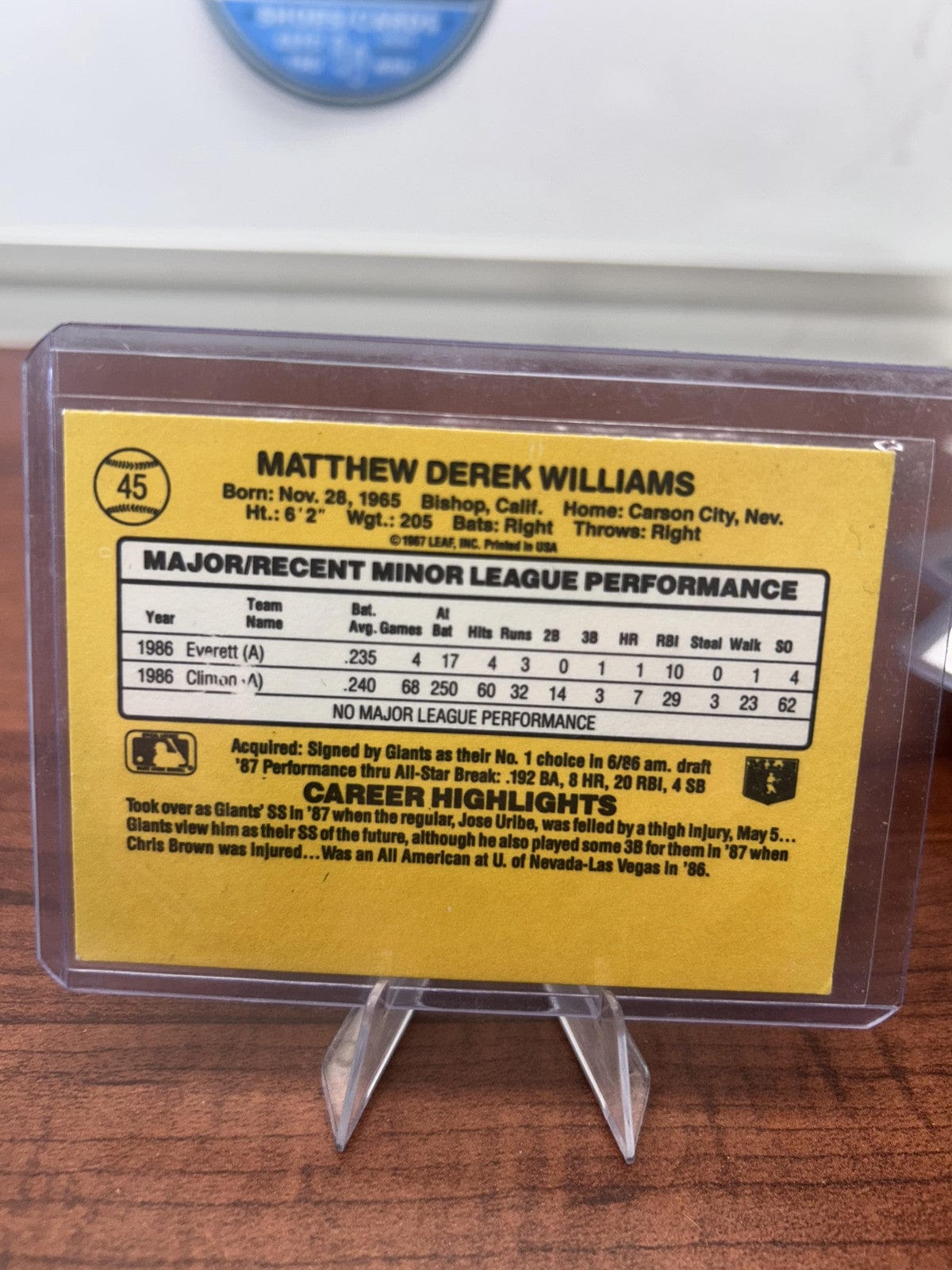 Cheap Sneaks Footwear/Sports Cards Baseball Card Matt Williams 1987 Donruss The Rookies #45 San Francisco Giants