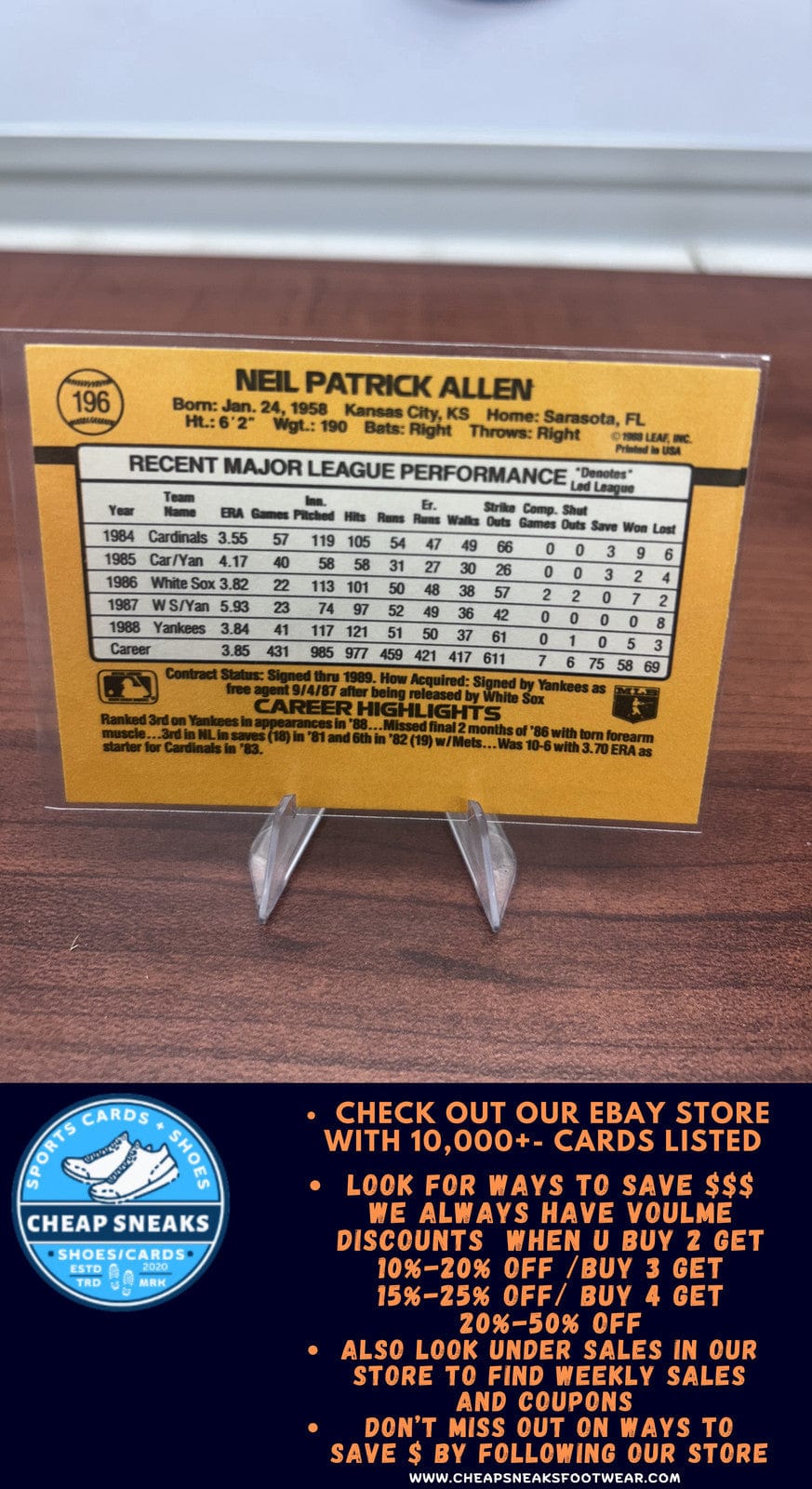 Cheap Sneaks Footwear/Sports Cards Baseball Card Neil Allen 1989 Donruss #196 New York Yankees