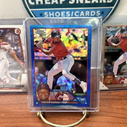 Cheap Sneaks Footwear/Sports Cards Baseball Card Oscar Gonzalez RC 2023 Topps Chrome Blue Logofrator /150 Lot(3) Cle.