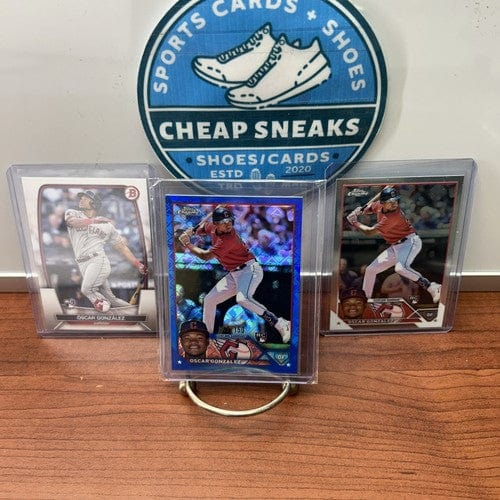 Cheap Sneaks Footwear/Sports Cards Baseball Card Oscar Gonzalez RC 2023 Topps Chrome Blue Logofrator /150 Lot(3) Cle.
